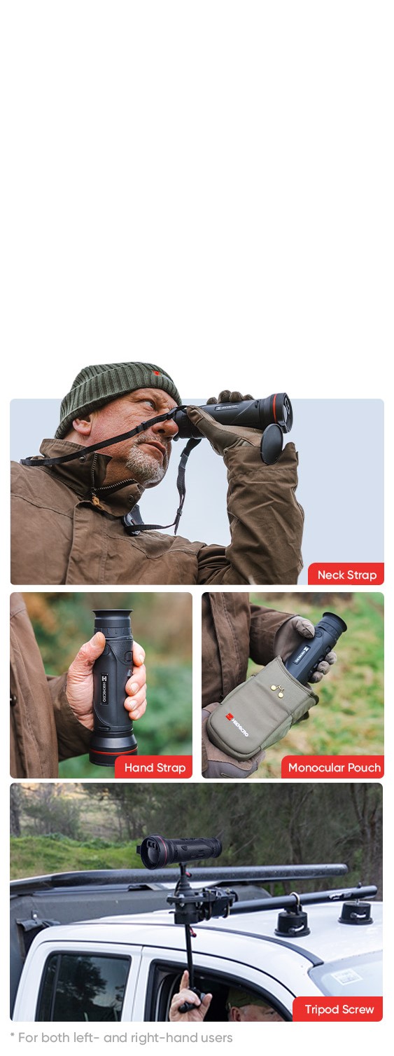 HIKMICRO_Thermal-Monocular_FALCON-2.0_various_carrying_options_hand-strap-neck-strap-tripod-screw-monocular-pouch_mobile